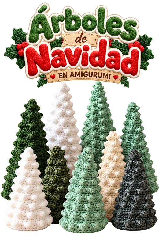 Árboles navideños de crochê en diferentes colores